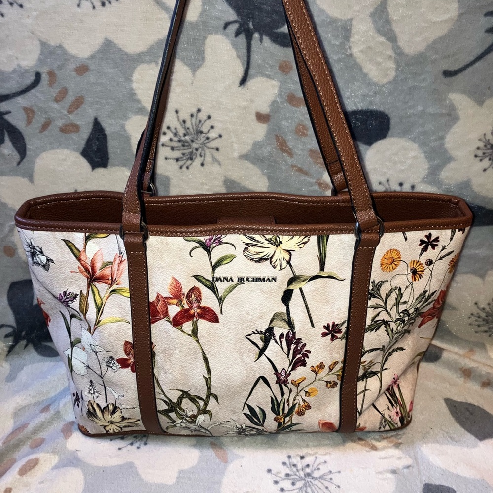 Dana Buchman Floral Leather Shoulder Bag Excellent Condition